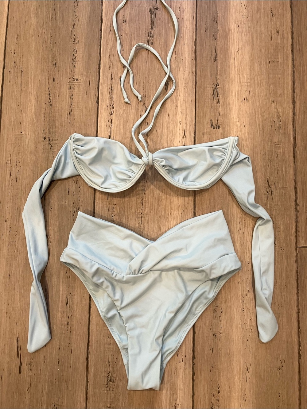 Caroline Constas Ice blue Twist Demi High Waist Ruched Bikini Set S